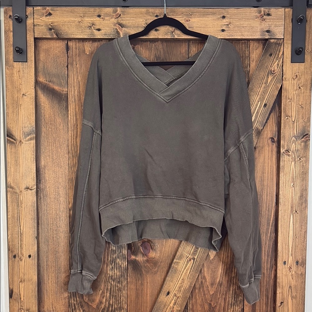Aerie Olive Green V-Neck Sweater